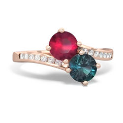 Ruby Channel Set Two Stone 14K Rose Gold ring R5303