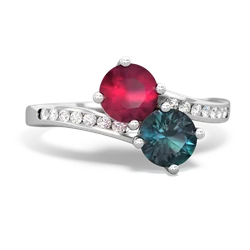 Ruby Channel Set Two Stone 14K White Gold ring R5303