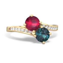 Ruby Channel Set Two Stone 14K Yellow Gold ring R5303