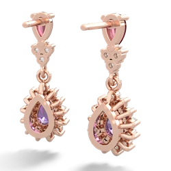 Ruby Halo Pear Dangle 14K Rose Gold earrings E1882