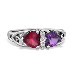 Ruby Celtic Knot Double Heart 14K White Gold ring R5040