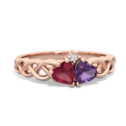 Ruby Heart To Heart Braid 14K Rose Gold ring R5870