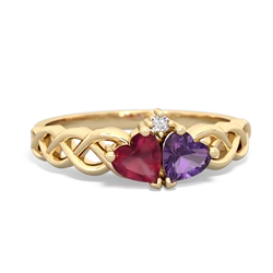 Ruby Heart To Heart Braid 14K Yellow Gold ring R5870