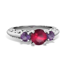 Ruby Art Deco Eternal Embrace Engagement 14K White Gold ring C2003