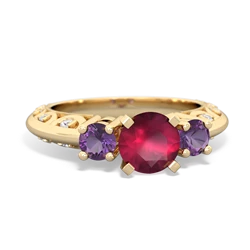 Ruby Art Deco Eternal Embrace Engagement 14K Yellow Gold ring C2003