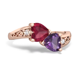 Ruby Snuggling Hearts 14K Rose Gold ring R2178