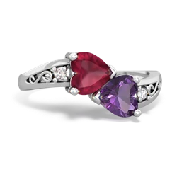 Ruby Snuggling Hearts 14K White Gold ring R2178