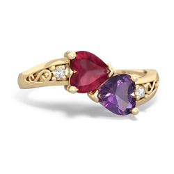 Ruby Snuggling Hearts 14K Yellow Gold ring R2178