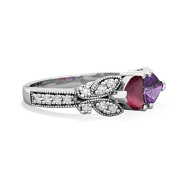 Ruby Diamond Butterflies 14K White Gold ring R5601