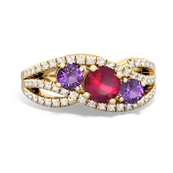 Ruby Three Stone Aurora 14K Yellow Gold ring R3080