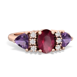 Ruby Antique Style Three Stone 14K Rose Gold ring R2186