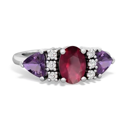 Ruby Antique Style Three Stone 14K White Gold ring R2186