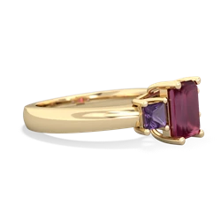 Ruby Three Stone Emerald-Cut Trellis 14K Yellow Gold ring R4021