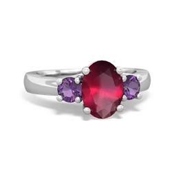 Ruby Three Stone Oval Trellis 14K White Gold ring R4024