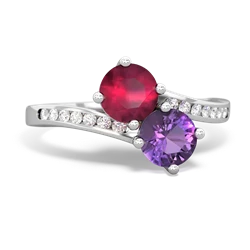 Ruby Channel Set Two Stone 14K White Gold ring R5303