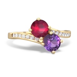 Ruby Channel Set Two Stone 14K Yellow Gold ring R5303