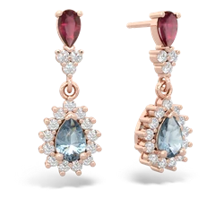 Ruby Halo Pear Dangle 14K Rose Gold earrings E1882