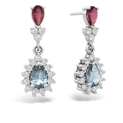 Ruby Halo Pear Dangle 14K White Gold earrings E1882