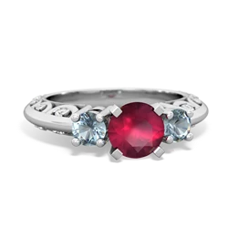 Ruby Art Deco Eternal Embrace Engagement 14K White Gold ring C2003