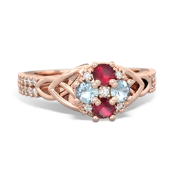 Ruby Celtic Knot Cluster Engagement 14K Rose Gold ring R26443RD