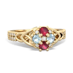 Ruby Celtic Knot Cluster Engagement 14K Yellow Gold ring R26443RD