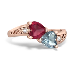 Ruby Snuggling Hearts 14K Rose Gold ring R2178