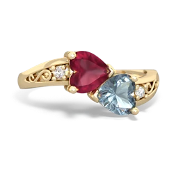 Ruby Snuggling Hearts 14K Yellow Gold ring R2178