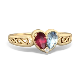 Ruby Filligree 'One Heart' 14K Yellow Gold ring R5070