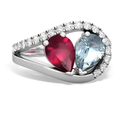 Ruby Nestled Heart Keepsake 14K White Gold ring R5650