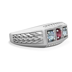 Ruby Three Stone Tire Tread Men's 14K White Gold ring R0520