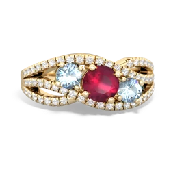 Ruby Three Stone Aurora 14K Yellow Gold ring R3080