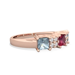 Ruby Three Stone Diamond Cluster 14K Rose Gold ring R2592