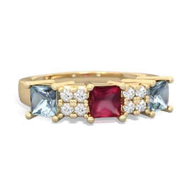 Ruby Three Stone Diamond Cluster 14K Yellow Gold ring R2592