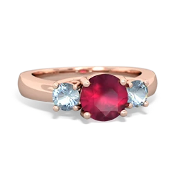 Ruby Three Stone Round Trellis 14K Rose Gold ring R4018