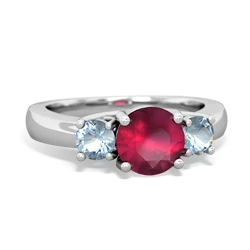 Ruby Three Stone Round Trellis 14K White Gold ring R4018