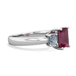 Ruby Three Stone Emerald-Cut Trellis 14K White Gold ring R4021