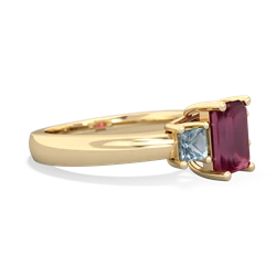 Ruby Three Stone Emerald-Cut Trellis 14K Yellow Gold ring R4021