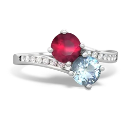 Ruby Channel Set Two Stone 14K White Gold ring R5303