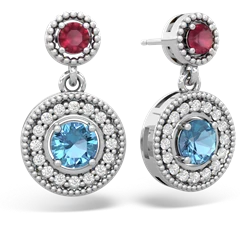 Ruby Halo Dangle 14K White Gold earrings E5319