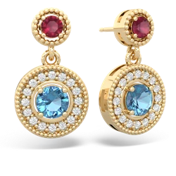 Ruby Halo Dangle 14K Yellow Gold earrings E5319