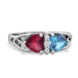 Ruby Celtic Knot Double Heart 14K White Gold ring R5040