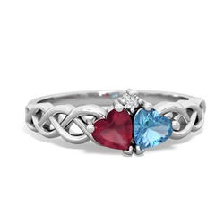 Ruby Heart To Heart Braid 14K White Gold ring R5870