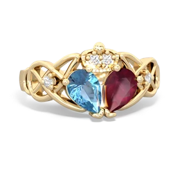 Ruby 'One Heart' Celtic Knot Claddagh 14K Yellow Gold ring R5322