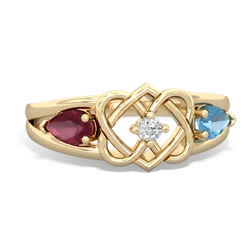 Ruby Hearts Intertwined 14K Yellow Gold ring R5880