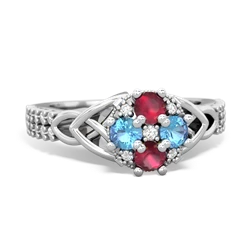 Ruby Celtic Knot Cluster Engagement 14K White Gold ring R26443RD