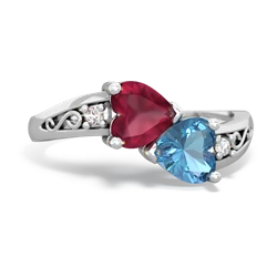 Ruby Snuggling Hearts 14K White Gold ring R2178