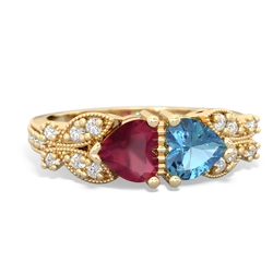 Ruby Diamond Butterflies 14K Yellow Gold ring R5601