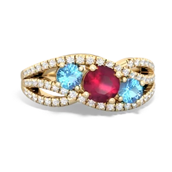 Ruby Three Stone Aurora 14K Yellow Gold ring R3080