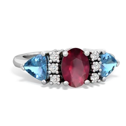 Ruby Antique Style Three Stone 14K White Gold ring R2186