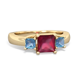 Ruby Three Stone Trellis 14K Yellow Gold ring R4015